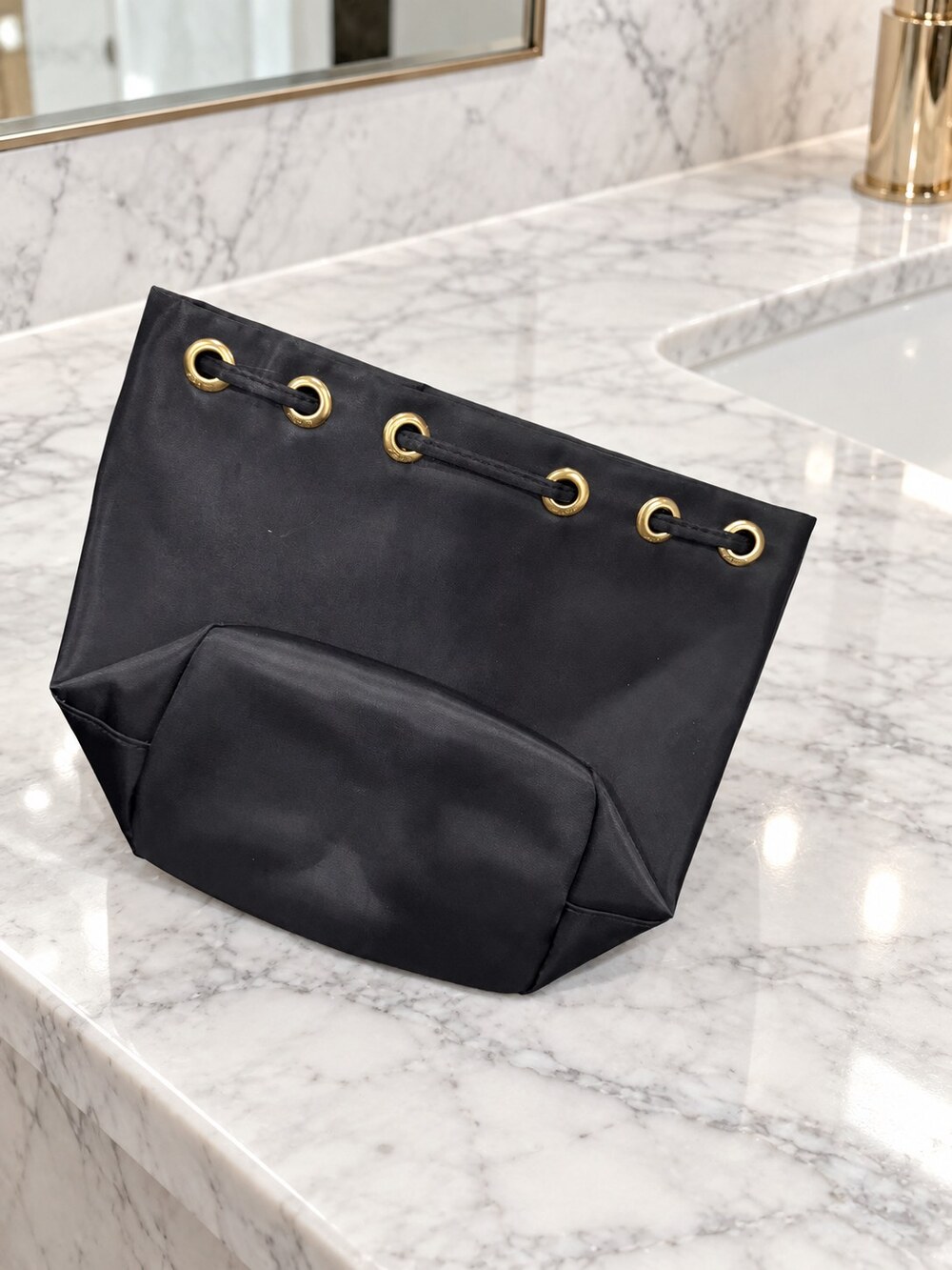 Prada Black Drawstring Makeup Bag | Gold-Tone Details - Picture 3 of 6